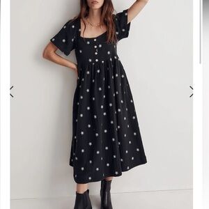 Madewell Daisy Embroidered Lightspun Square-Neck Midi Dress | Size XXS